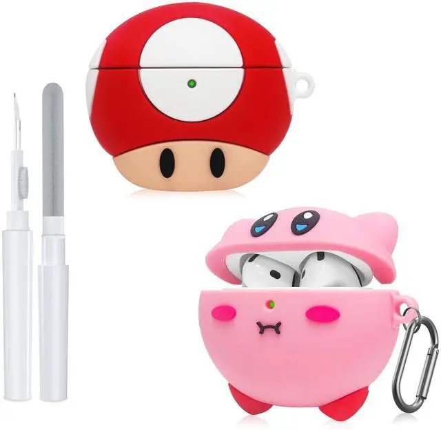 Main image of 2 Pack Cute Case for AirPods 4th Generation Case, Anime Funny Soft Silicone Cover with Cleaning Kit & Keychain, Shockproof Protective Cover for Kids Women, for Apple AirPods 4 2024, Pink & Red