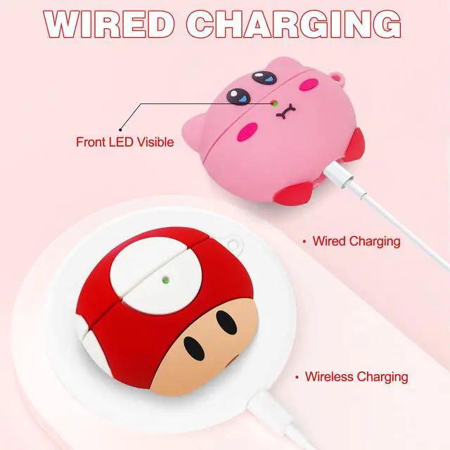 Alt view image 4 of 7 - 2 Pack Cute Case for AirPods 4th Generation Case, Anime Funny Soft Silicone Cover with Cleaning Kit & Keychain, Shockproof Protective Cover for Kids Women, for Apple AirPods 4 2024, Pink & Red