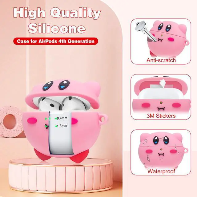 Alt view image 5 of 7 - 2 Pack Cute Case for AirPods 4th Generation Case, Anime Funny Soft Silicone Cover with Cleaning Kit & Keychain, Shockproof Protective Cover for Kids Women, for Apple AirPods 4 2024, Pink & Red