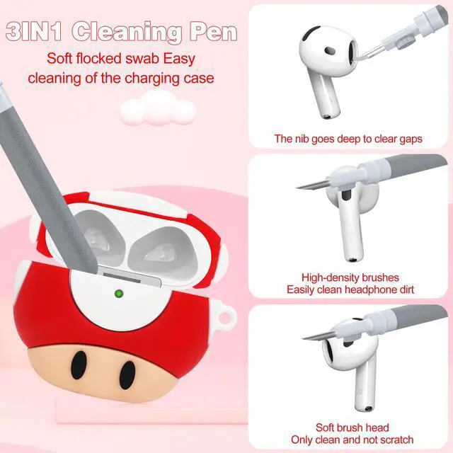 Alt view image 7 of 7 - 2 Pack Cute Case for AirPods 4th Generation Case, Anime Funny Soft Silicone Cover with Cleaning Kit & Keychain, Shockproof Protective Cover for Kids Women, for Apple AirPods 4 2024, Pink & Red