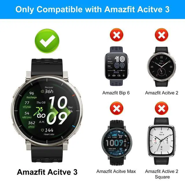Alt view image 2 of 7 - 6 Pack Case Compatible for Amazfit Active 3 Premium with Tempered Glass Screen Protector, Shockproof Bumper Protective Cover Compatible with Amazfit Active 3 Premium