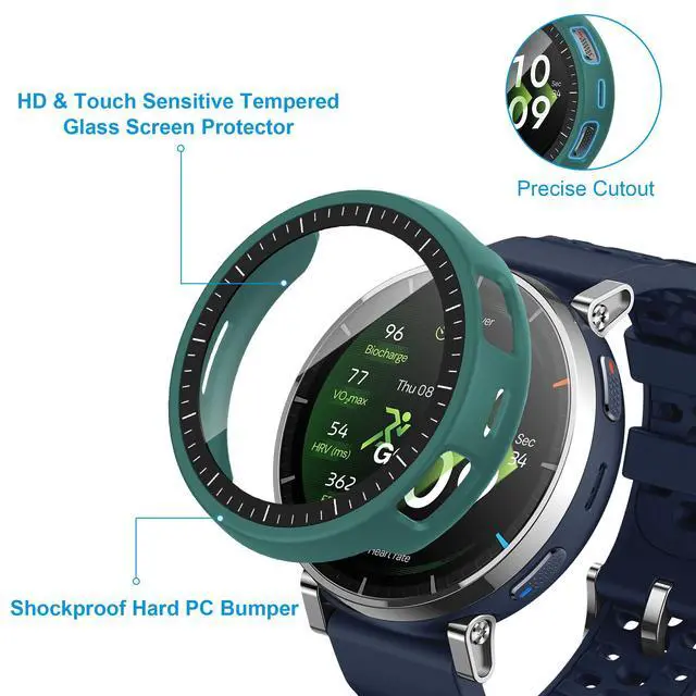 Alt view image 4 of 7 - 6 Pack Case Compatible for Amazfit Active 3 Premium with Tempered Glass Screen Protector, Shockproof Bumper Protective Cover Compatible with Amazfit Active 3 Premium