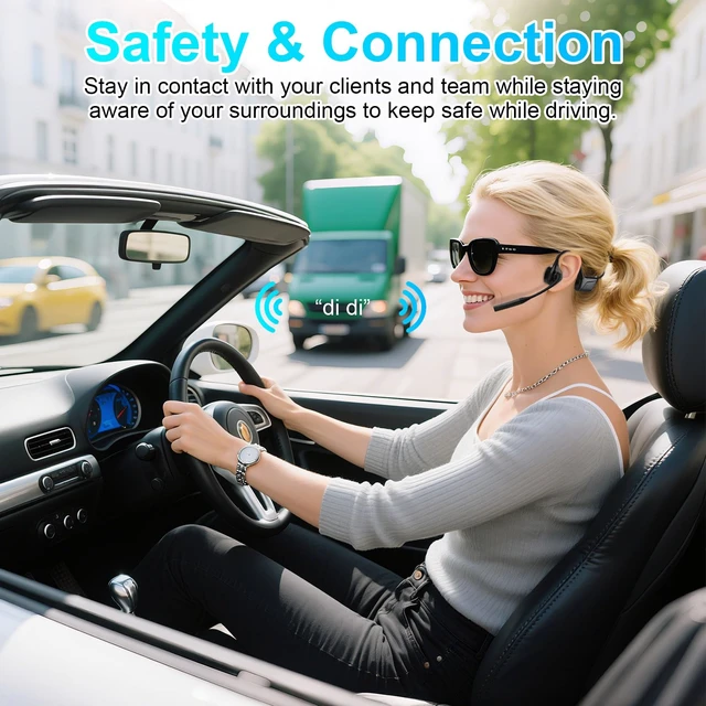 Alt view image 4 of 7 - Open Ear Headphones, Trucker Bluetooth Headset with Upgraded Microphone ENC Noise Cancelling and Mute Button, AptX-LL Wireless Headset for Office Driving Working Home-10 Hrs (Black)