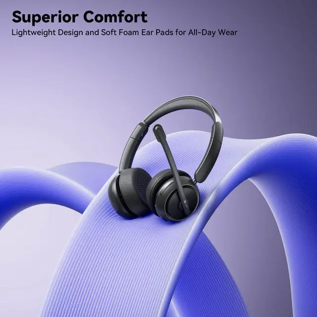 Alt view image 2 of 7 - Wireless Headset with Mic for Work, Bluetooth Headset with Noise Canceling Mic & Charging Base, Wireless Headphones with Mic for Remote Workers/Call Center/PC/Laptop/Computer/Home/Office/Zoom/Teams