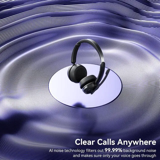 Alt view image 3 of 7 - Wireless Headset with Mic for Work, Bluetooth Headset with Noise Canceling Mic & Charging Base, Wireless Headphones with Mic for Remote Workers/Call Center/PC/Laptop/Computer/Home/Office/Zoom/Teams