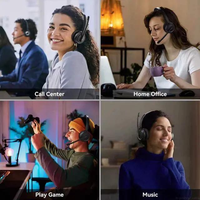 Alt view image 7 of 7 - Wireless Headset with Mic for Work, Bluetooth Headset with Noise Canceling Mic & Charging Base, Wireless Headphones with Mic for Remote Workers/Call Center/PC/Laptop/Computer/Home/Office/Zoom/Teams