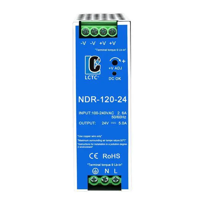 Alt view image 5 of 7 - 24Vdc Power Supply NDR 120W;Dual Output (Input:100-240VAC,Output:24VDC,50/60HZ) Power Supply Switch Switching Converter DC (24V 5A)