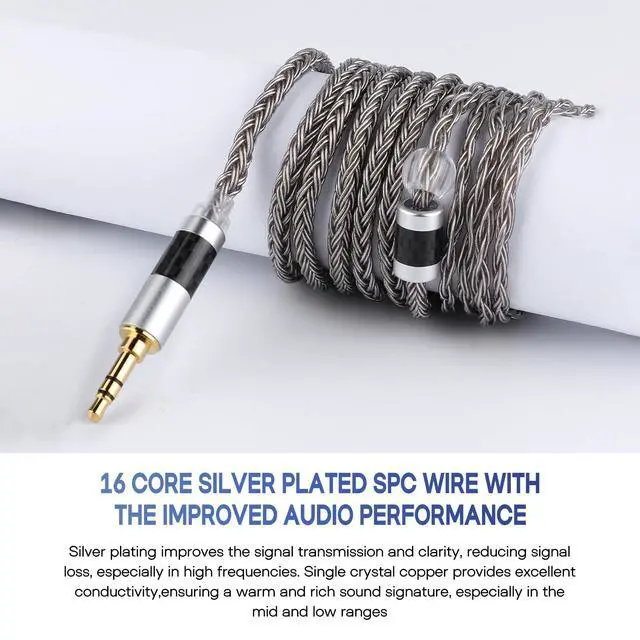 Alt view image 3 of 7 - Tripowin Zonie 16 Core Silver Plated IEM Cable, MMCX, 3.5mm Plug | 1.25m SPC in Ear Monitor Wire, Earphone Upgraded Cords for 7HZ Timeless AE TINHIFI T2 PRO T3 T4, Grey