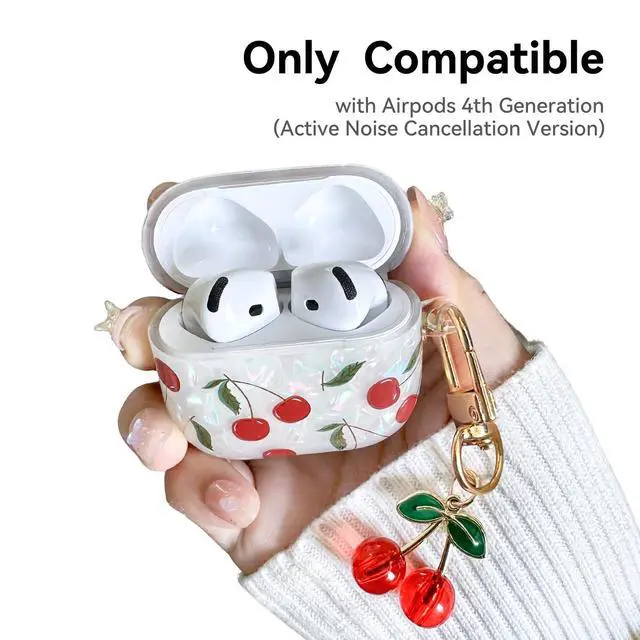 Alt view image 2 of 7 - Compatible with AirPods 4 Case, Cute Pretty Aesthetic AirPod 4 Case Cover with Keychain, Soft TPU Protective Shockproof Case for Women Girl (Cherry, for AirPod 4 case)