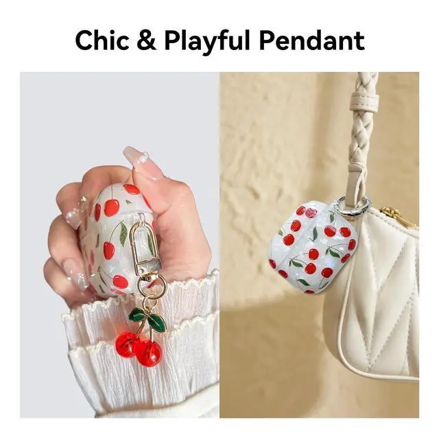 Alt view image 3 of 7 - Compatible with AirPods 4 Case, Cute Pretty Aesthetic AirPod 4 Case Cover with Keychain, Soft TPU Protective Shockproof Case for Women Girl (Cherry, for AirPod 4 case)