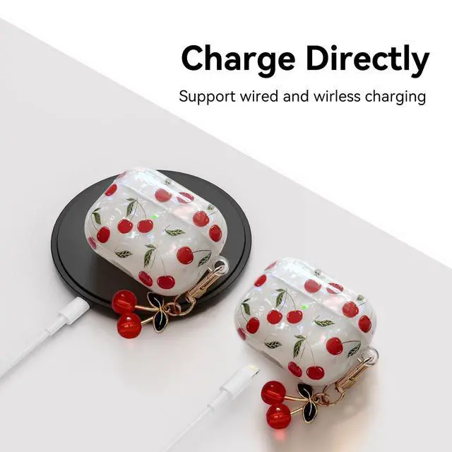 Alt view image 6 of 7 - Compatible with AirPods 4 Case, Cute Pretty Aesthetic AirPod 4 Case Cover with Keychain, Soft TPU Protective Shockproof Case for Women Girl (Cherry, for AirPod 4 case)