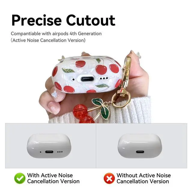 Alt view image 5 of 7 - Compatible with AirPods 4 Case, Cute Pretty Aesthetic AirPod 4 Case Cover with Keychain, Soft TPU Protective Shockproof Case for Women Girl (Cherry, for AirPod 4 case)