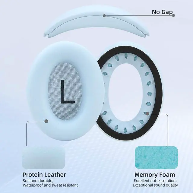 Alt view image 4 of 6 - Earpads and Headband Cover Ear Muffs for Bose QC35 QC45 Headphones Accessories with Protein Leather& Memory Foam (Sky Blue)