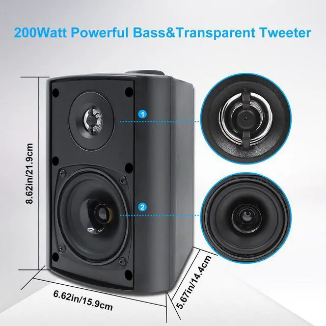 Alt view image 2 of 6 - 4 Inches Passive Outdoor Speakers with 200Watt Powerful Bass Expansive Stereo Sound Coverage All-Weather Durability (Pair, Black)