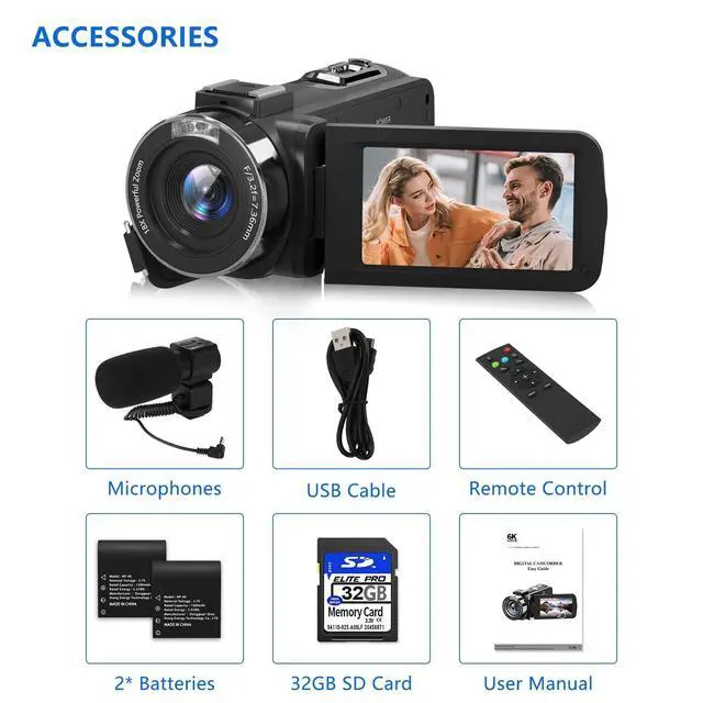 Alt view image 6 of 7 - Video Camera 6K 64MP UHD WiFi Vlogging Cameras for YouTube with 32GB Card | Recording Camera 18X Digital Zoom IR Night Vision 3.0'' Touch Screen Camcorder with Microphone, Remote, Two Batteries