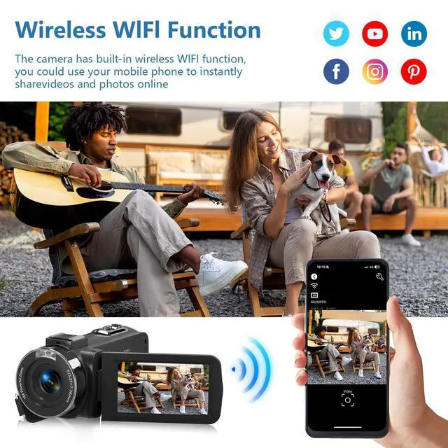 Alt view image 7 of 7 - Video Camera 6K 64MP UHD WiFi Vlogging Cameras for YouTube with 32GB Card | Recording Camera 18X Digital Zoom IR Night Vision 3.0'' Touch Screen Camcorder with Microphone, Remote, Two Batteries