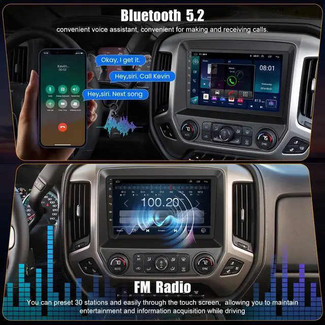 Alt view image 6 of 7 - 10.2 Inch QLED Carplay Screen for Chevrolet Silverado & GMC Sierra 2014-2018(Without Bo-seSystem),Android 13 Silverado Radio Stereo Support Wireless Carplay &Android Auto,Bluetooth&GPS,FM Radio