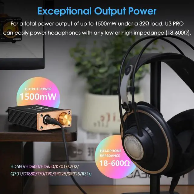 Alt view image 5 of 7 - U3 PRO HiFi Mini Class A Headphone Amplifier High-Power Desktop Amp for 18-600 Headphones, 1500mW Output, 3.5mm & 6.35mm Jacks, DC 5V