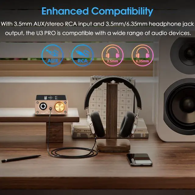 Alt view image 7 of 7 - U3 PRO HiFi Mini Class A Headphone Amplifier High-Power Desktop Amp for 18-600 Headphones, 1500mW Output, 3.5mm & 6.35mm Jacks, DC 5V