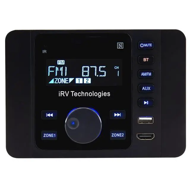 Alt view image 2 of 7 - Car Stereo with Bluetooth,IRV Technology iRV36 Wireless RV Radio,Supports HDMI in&Out,APP,Digital Stereo Sound,A&FM,Clock,NFC,USB 5V Charging,2 Zones Wall Mount Car Audio Receiver