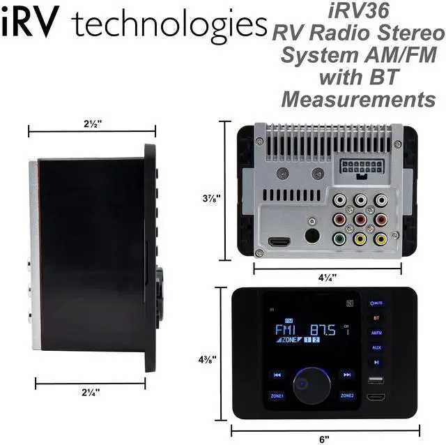 Alt view image 4 of 7 - Car Stereo with Bluetooth,IRV Technology iRV36 Wireless RV Radio,Supports HDMI in&Out,APP,Digital Stereo Sound,A&FM,Clock,NFC,USB 5V Charging,2 Zones Wall Mount Car Audio Receiver