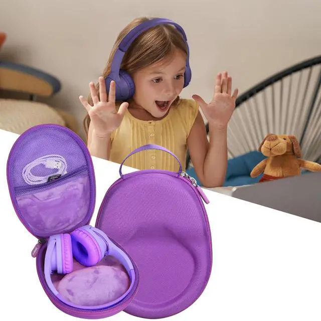 Alt view image 4 of 7 - Kids Headphones Case Compatible with Belkin SoundForm Mini - Wireless Bluetooth Headphones, Portable Bag - Purple (Case Only)