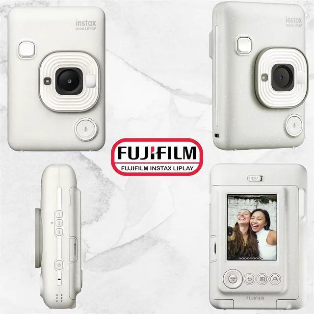 Alt view image 3 of 7 - INSTAX Mini LiPlay Hybrid Instant Camera Bundle with 20 Sheets INSTAX Mini Film, 32GB microSD Card, USB Charging Cable, Hand Strap, Cleaning Cloth (Misty White)