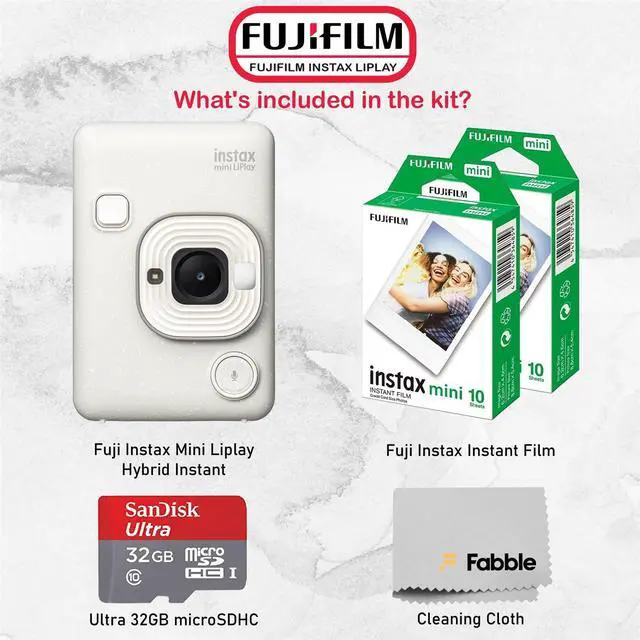 Alt view image 2 of 7 - INSTAX Mini LiPlay Hybrid Instant Camera Bundle with 20 Sheets INSTAX Mini Film, 32GB microSD Card, USB Charging Cable, Hand Strap, Cleaning Cloth (Misty White)