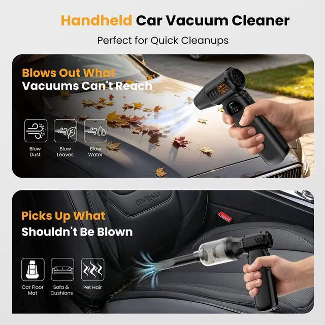 Alt view image 5 of 7 - B50 Compressed Air Duster & Vacuum Cleaner, 150,000RPM Turbo Fan with Smart Display & Variable Speed Control, Mini Cordless Electric Air Duster Rechargeable Blower for PC Computer Car Home - Black