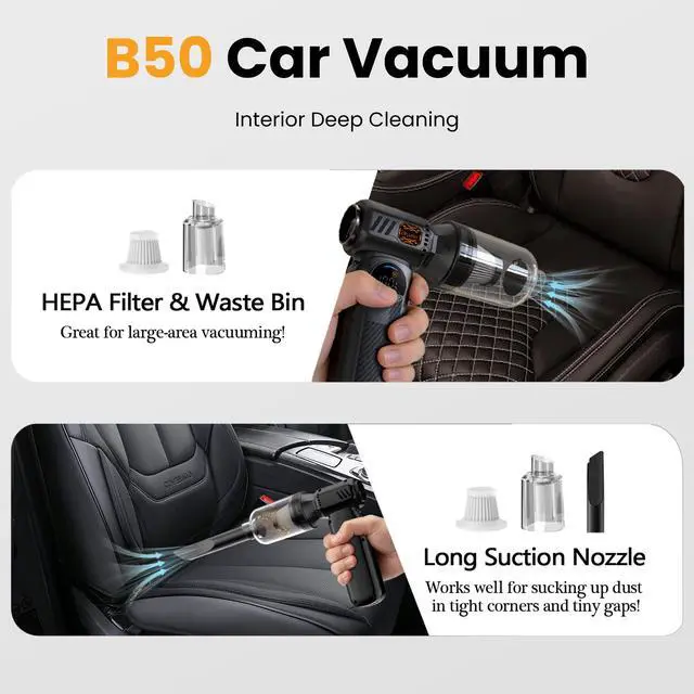 Alt view image 6 of 7 - B50 Compressed Air Duster & Vacuum Cleaner, 150,000RPM Turbo Fan with Smart Display & Variable Speed Control, Mini Cordless Electric Air Duster Rechargeable Blower for PC Computer Car Home - Black