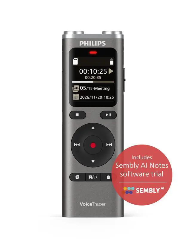 Alt view image 2 of 7 - DVT2075 VoiceTracer, Audio Recorder, MP3 and PCM, Microphones, Rich Stereo Sound. Sembly AI Trial License: Transcription, AI Created Summaries, AI Powered Meeting Insights