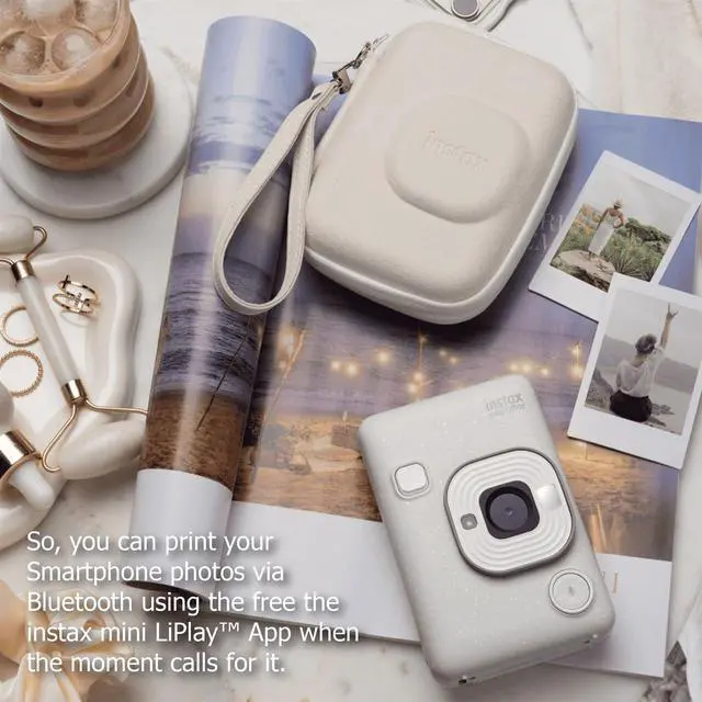 Alt view image 6 of 7 - INSTAX Mini LiPlay Hybrid Instant Camera Bundle with 20 Sheets INSTAX Mini Film, 32GB microSD Card, USB Charging Cable, Hand Strap, Cleaning Cloth (Misty White)