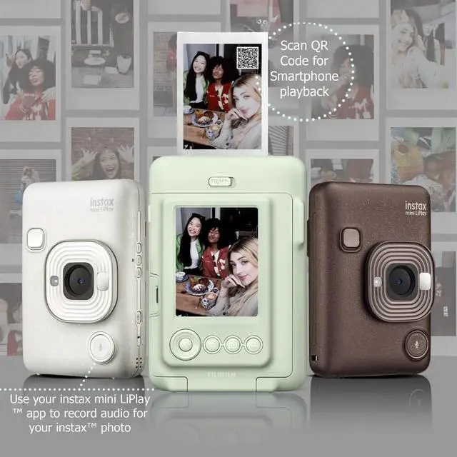 Alt view image 7 of 7 - INSTAX Mini LiPlay Hybrid Instant Camera Bundle with 20 Sheets INSTAX Mini Film, 32GB microSD Card, USB Charging Cable, Hand Strap, Cleaning Cloth (Misty White)