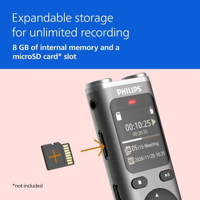 Alt view image 6 of 7 - DVT2075 VoiceTracer, Audio Recorder, MP3 and PCM, Microphones, Rich Stereo Sound. Sembly AI Trial License: Transcription, AI Created Summaries, AI Powered Meeting Insights