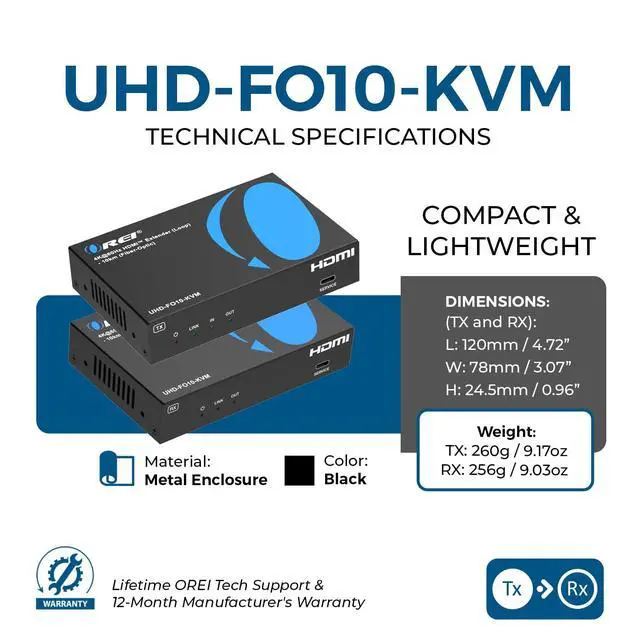 Alt view image 5 of 7 - KVM HDMI Extender Over Fiber Optic 10 KM 4K@60Hz Loop Out Dolby Vision | Fiber Optic HDMI Extender 18Gbps, HDCP 2.2, HDR10+, USB 1.1 KVM, Audio De-Embedding, EDID Management
