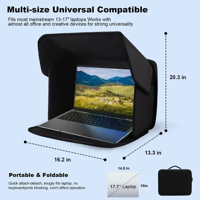 Alt view image 2 of 7 - 4-in-1 Laptop Sun Shade Hood,Screen Privacy Cover Sun, Anti-Glare, Heat & Contrast Protection,Fits 13-17" Laptops, Freestanding with Pocket,Fits Working Outside,Travel, Beach