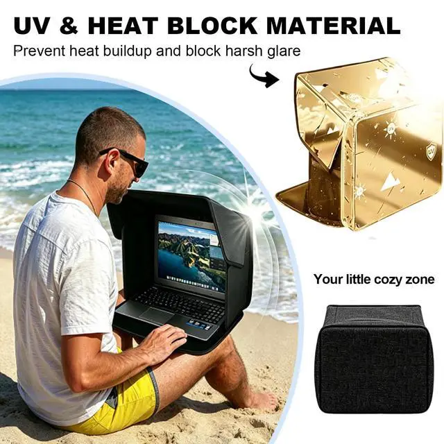 Alt view image 4 of 7 - 4-in-1 Laptop Sun Shade Hood,Screen Privacy Cover Sun, Anti-Glare, Heat & Contrast Protection,Fits 13-17" Laptops, Freestanding with Pocket,Fits Working Outside,Travel, Beach