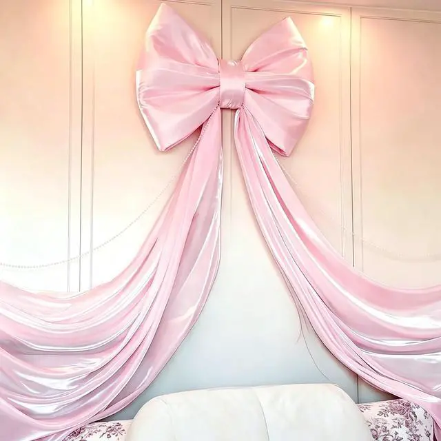 Main image of Large Pink Bow Birthday Decorations, 32'' x 71'' Big Bow Themed Backdrop Room Wall Decor Wedding Engagement Bachelorette Baby Shower Bridal Christmas Tree Decoration (Large)