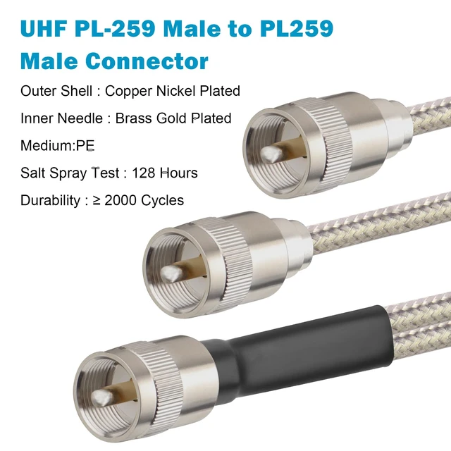 Alt view image 2 of 6 - Dual CB Antenna Coax Cable 50FT,Low Loss RG8X Stranded Core Co-Phase CB Coax Cable with3 PL-259 Connectors - 50 Foot