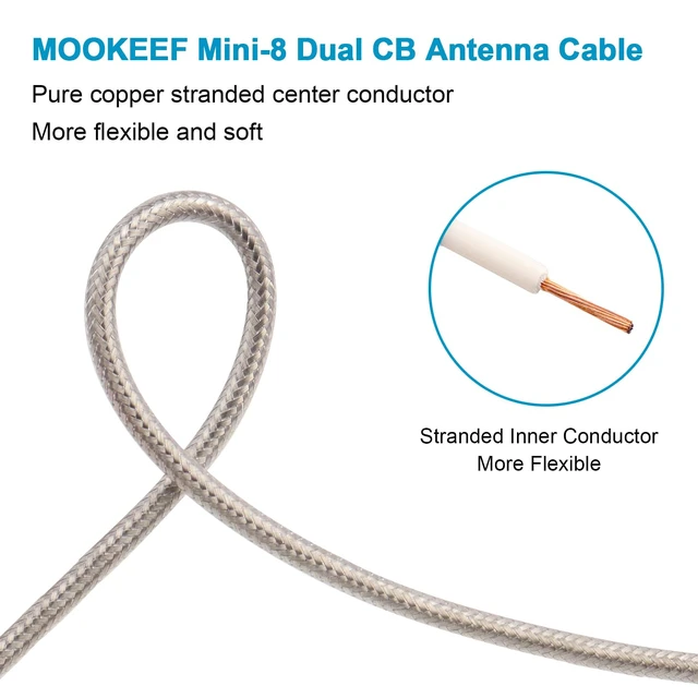 Alt view image 5 of 6 - Dual CB Antenna Coax Cable 50FT,Low Loss RG8X Stranded Core Co-Phase CB Coax Cable with3 PL-259 Connectors - 50 Foot