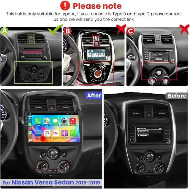 Alt view image 2 of 7 - 8 Core 4+64GB for Nissan Versa Sedan Radio 2015-2019 Android 15 Car Stereo Touchscreen Wireless Carplay Android Auto DSP Bluetooth GPS Navigation FM with Free Reverse Camera