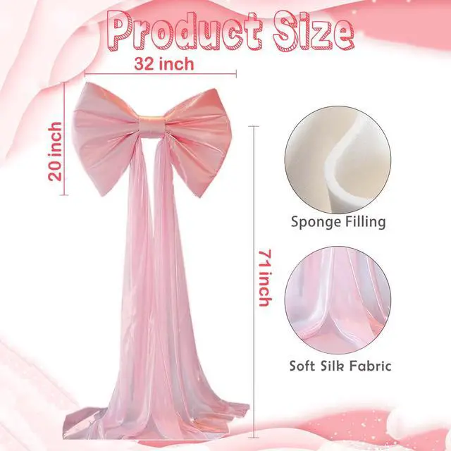 Alt view image 2 of 7 - Large Pink Bow Birthday Decorations, 32'' x 71'' Big Bow Themed Backdrop Room Wall Decor Wedding Engagement Bachelorette Baby Shower Bridal Christmas Tree Decoration (Large)