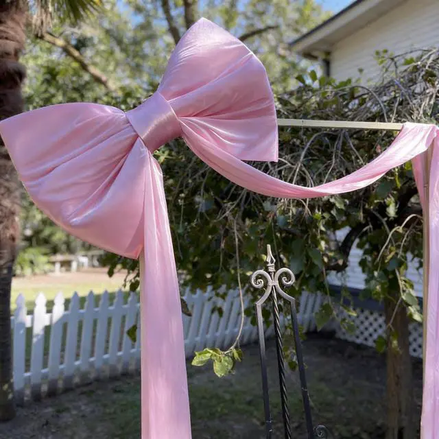 Alt view image 4 of 7 - Large Pink Bow Birthday Decorations, 32'' x 71'' Big Bow Themed Backdrop Room Wall Decor Wedding Engagement Bachelorette Baby Shower Bridal Christmas Tree Decoration (Large)