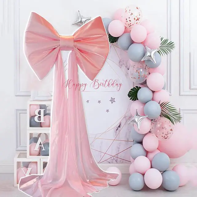 Alt view image 6 of 7 - Large Pink Bow Birthday Decorations, 32'' x 71'' Big Bow Themed Backdrop Room Wall Decor Wedding Engagement Bachelorette Baby Shower Bridal Christmas Tree Decoration (Large)