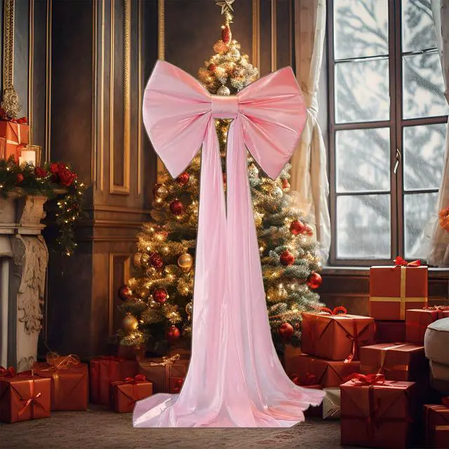Alt view image 7 of 7 - Large Pink Bow Birthday Decorations, 32'' x 71'' Big Bow Themed Backdrop Room Wall Decor Wedding Engagement Bachelorette Baby Shower Bridal Christmas Tree Decoration (Large)