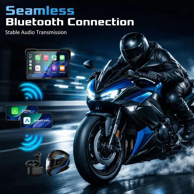 Alt view image 3 of 7 - 7" Motorcycle CarPlay GPS (Includes 128G SD) with Dual Dash Cam, HD Touch Screen, Wireless Android Auto, Waterproof, TPMS, Navigation, Bluetooth, Music Sharing, Quick-Release, Remote Control