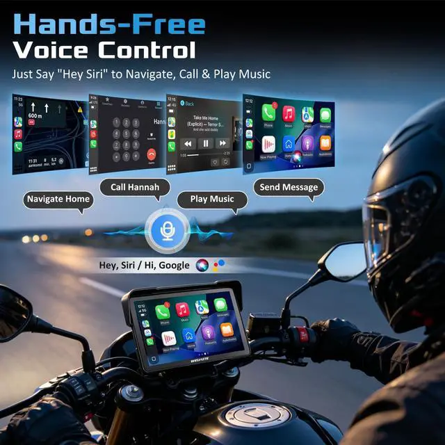 Alt view image 4 of 7 - 7" Motorcycle CarPlay GPS (Includes 128G SD) with Dual Dash Cam, HD Touch Screen, Wireless Android Auto, Waterproof, TPMS, Navigation, Bluetooth, Music Sharing, Quick-Release, Remote Control