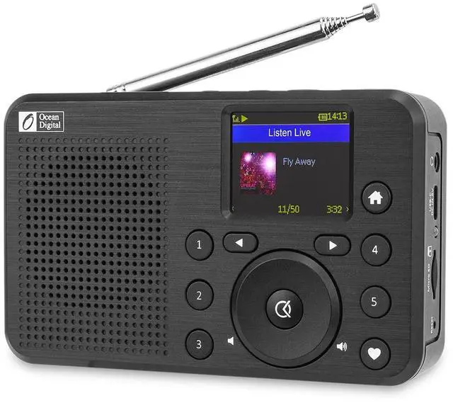 Main image of Ocean Digital WR-18 Handheld Portable Internet Radio, FM, Bluetooth Speaker, Micro SD, Rechargeable, 5 Preset Buttons, Dimmer, Auto-Off Timer, Color Display