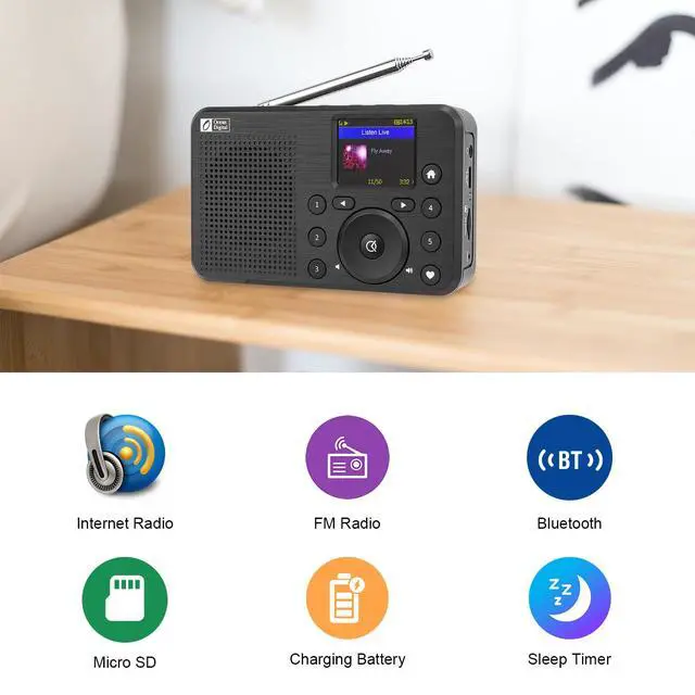 Alt view image 7 of 7 - Ocean Digital WR-18 Handheld Portable Internet Radio, FM, Bluetooth Speaker, Micro SD, Rechargeable, 5 Preset Buttons, Dimmer, Auto-Off Timer, Color Display