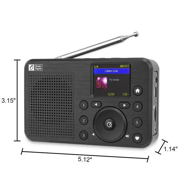 Alt view image 5 of 7 - Ocean Digital WR-18 Handheld Portable Internet Radio, FM, Bluetooth Speaker, Micro SD, Rechargeable, 5 Preset Buttons, Dimmer, Auto-Off Timer, Color Display